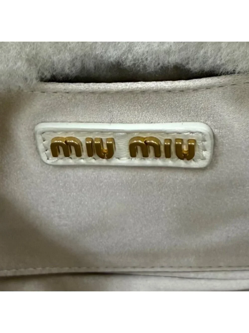 Miu Miu Sheepfur with Logo Plate Shearling 2-Way Handbag White
